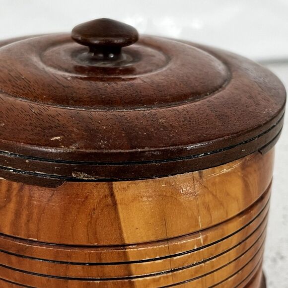 Vintage Hand Turned Wooden Ribbed Trinket Jewelry Box & Lid Handmade 4” READ - Picture 8 of 8